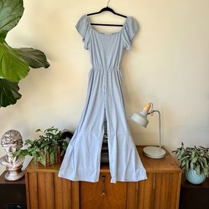 Vintage Style Ruffle Sleeve Blue Jumpsuit | Size S | Caution to the Wind